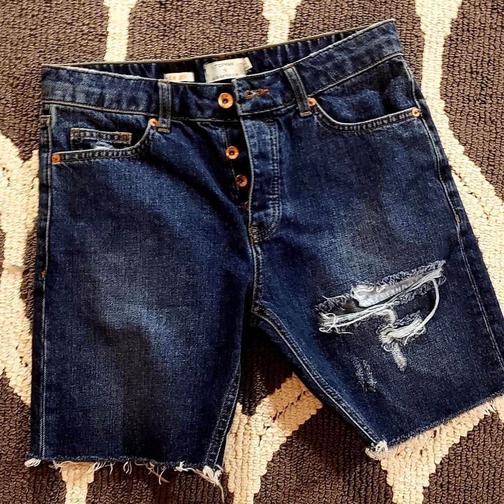 Topman Ripped Slim Fit Denim Shorts